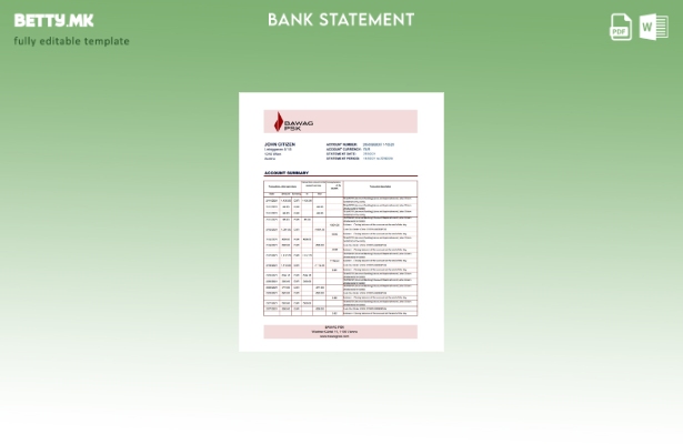 модерен стил Австрија BAWAG PSK извод од банкарски ексел шаблон